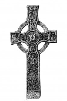 Drawing of panel at top of shaft of Kildalton Cross, Islay.
