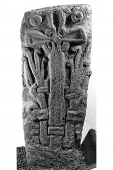 Cross-slab, Doid Mhairi, Port Ellen.
View of Viking-age cross slab.
Stone in National Museum of Scotland (IB 196).