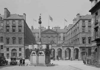 View of Market Cross with City Chambers in background, High Street, Edinburgh.