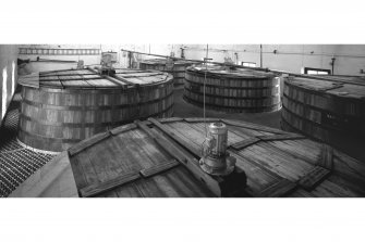 Bruichladdich Distillery, Islay.
View of upper level of tun-room floor, showing wash backs.