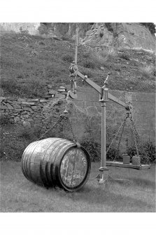 Islay, Caol Ila Distillery.
View of beam scales weighing cask.