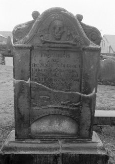 View of Society of Coachdrivers headstone in Canongate Churchyard, 1765