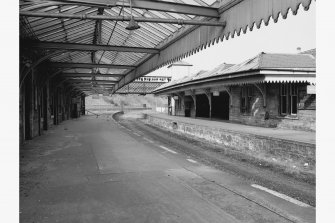 General view of station canopies from S, Hawick railway station