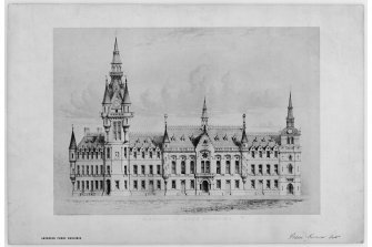 Aberdeen, Castle Street, Municipal Buildings and Tolbooth.
Photographic copy of drawing showing of elevation of no. 3 Castle Street.
Insc: 'Elevation to Castle Street No. 3', 'Peddie & Kinnear Archts'.
Printed 'Aberdeen Public Buildings'.