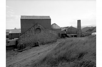 Brora, Brickworks
View of preparation building, kiln in background. Looking S