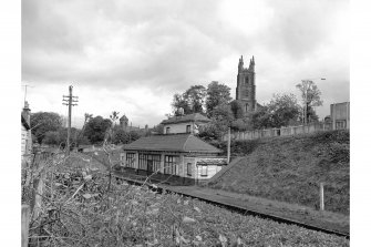 View from SW showing station buildings and St Rufus Church