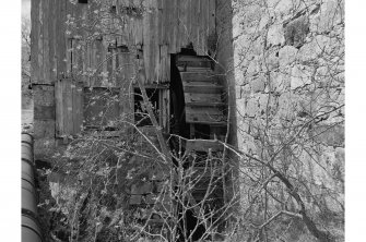 Braemar, Mill of Auchendryne
Detail of wheel and face of sawmill extension; from NE