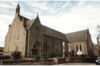 Exterior view of St Joseph's RC church, Dundee. Scan of E V Proudfoot slide 2660.