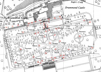 Drummond Castle Gardens
Annotated plan to statuery photography based on Ordnance Survey map.
