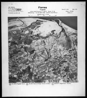 Luftwaffe vertical air photograph of Forres area and mouth of River Findhorn including Kinloss Airfield.