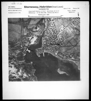 Scanned image of vertical air photograph showing Stornoway, Stornoway harbour, Lews Castle and the seaplane base.