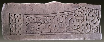 Carved sandstone lintel, from Great Cumbrae Island, Mid Kirkton.