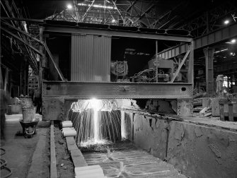 Bellshill, Clydesdale Street, Clydesdale Tube Works, interior
View showing casting bay with machine in open hearth melting shop