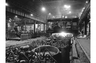 Bellshill, Clydesdale Street, Clydesdale Tube Works, interior
View showing casting bay with machine in open hearth melting shop