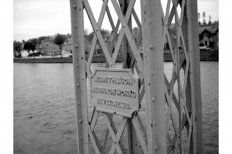 Inverness, Ness Walk, Infirmary Suspension Footbridge
View from W showing makers plate