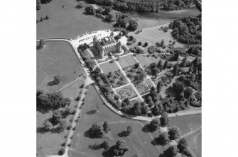 Aerial view of Inveraray Castle and gardens.