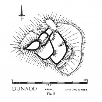 Publication plan of Dunadd. Photographic copy of plan reproduced in Feachem 1955, 81.