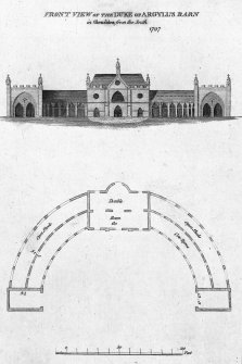 Inveraray Castle Estate, Maam Steading
Copy of engraving of elevation and plan of Maam Steading.
Insc. "Front view of the Duke of Argyll's Barn in Glenshira from the South. 1797. R. Scott, Sculpt. Edin.r"