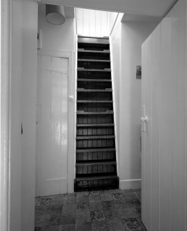 Interior view of steps to loft at Salmon Draught Cottage, Inveraray Castle Estate
