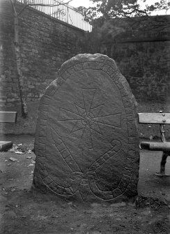 View of N face of the rune-inscribed stone.