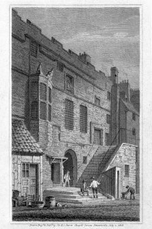 Edinburgh, Tolbooth Wynd, Leith Tolbooth
Photographic copy of engraving showing entrance to Leith Tolbooth
Copied from 'Views in Edinburgh and its Vicinity, Volume 2'. Insc. 'Leith Tolbooth. Drawn, Eng.d & Pub.d by J & HS Storer, Chapel Street, Pentonville, July 1 1819'