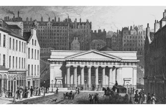 Edinburgh, The Mound, Royal Scottish Academy
Engraving showing main entrance front of the Royal Scottish Academy from Hanover Street
