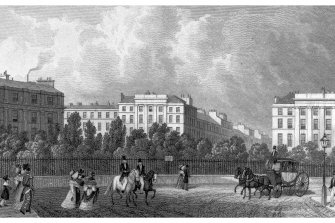 Edinburgh, Royal Circus, General
Photographic copy of engraving showing Royal Circus with gardens in foreground
Copied from 'Modern Athens'. Insc. 'Part of Royal Circus, Edinburgh. Drawn by Tho. H Shepherd. Engraved by H W Bond'