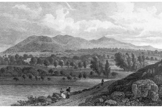 Edinburgh, Duddingston Loch, General
Photographic copy of engraving showing general view across Duddingston Loch looking towards the Pentland Hills
Copied from 'The Pentland Hills, from Duddingston Loch. Drawn by T H Shepherd. Engraved by L Byrne'