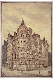Photographic copy of perspective sketch of Jenners Department Store, Princes Street from south west.