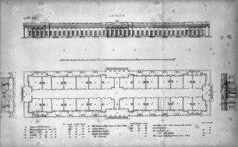 The Mound.
Photographic copy of proposed plan and elevations of Arcade on the Mound, annotated.
Titled: 'Plate No.II. Arcade'.