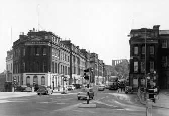 General view of North side of Waterloo Place, Edinburgh, including Calton Hill, looking East