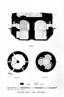 Martello Tower.
Photographic copy of plans and section.
Titled: 'Martello Tower, Leith, Edinburgh'
Ink. Scale 1":2".