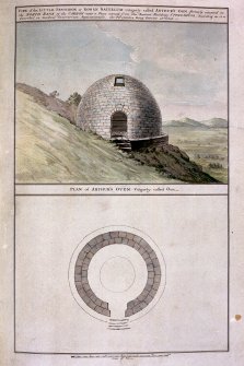 View and plan of the little Pantheon or Roman sacellum vulgarly called Arthur's O'n. Plate XXXVI from 'Military Antiquities of the Romans in Britain'.