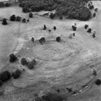 Dron Hill, oblique aerial view, taken from the S, centred on a fort and plantation bank.