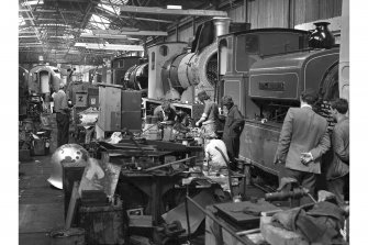 Falkirk, Wallace Street, Springfield Railway Yard, Interior
View of Falkirk Shed showing steam engines 'City of Aberdeen' and 'Maude' with other steam engines in background