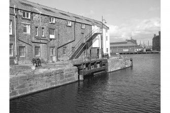 Edinburgh, Leith Docks, East Old Dock
View from SW showing E lock gate with part of converted warehouse in background