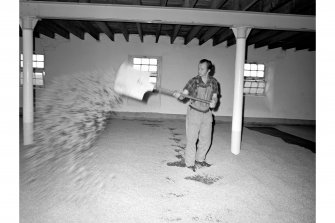 Benriach Distillery, Interior
View showing man turning malt