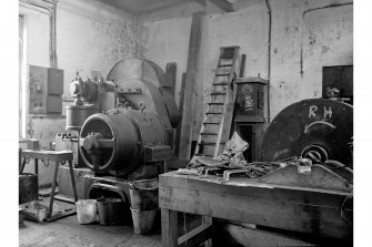 Glengarnock Steel Works, Joiner's Shop; Interior
View of three-throw hydraulic pump for Buckton tensile testing machine - powered by Westinghouse motor-