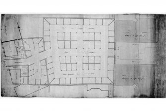 Stockbridge Market.
Photographic copy of drawing showing ground plan of a design for the market.  Attributed to Archibald Scott.  Paper dated 1825.