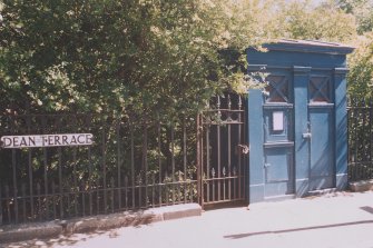 General view of police call box and street name