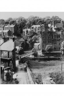 General view from south showing Dean Path Buildings, Well Court and Damside