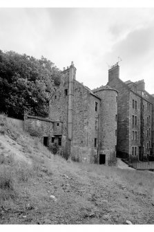 Rear view from west of 27 Dean Path showing stair tower and also part of Dean Path Buildings