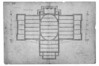 Edinburgh Academy.
Photographic copy of plan of foundations showing dimensions.
Titled: 'New High School No.2'  '131 George Street July 4th 1823'
Ink, wash