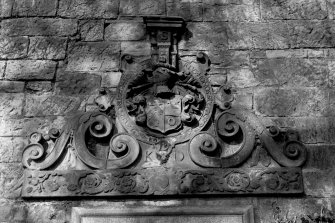 Edinburgh, Belford Road, Dean Cemetery
View of stone carving in wall of cemetery from Dean Mansion with initials of Sir William Nisbet and Dame Katherine Dick