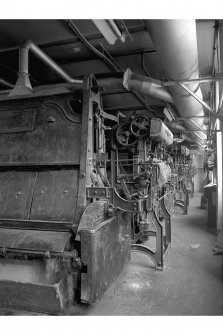 Dundee, Princes Street, Lower Dens Mills, Interior
View showing back of Hickling machines, Longworth and Company Limited with pull-through mechanism