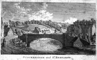 Photographic copy of an engraved view.
Titled: 'Stockbridge and St Bernard's' 
Insc: 'Robertson'
