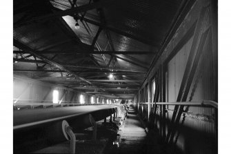 Glasgow, General Terminus Quay, Loading Shed; Interior
View of conveyors on top floor of loading shed