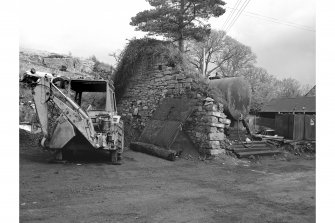 Furnace, Craleckan Ironworks, Charcoal Shed
View from W showing wall by charocoal shed