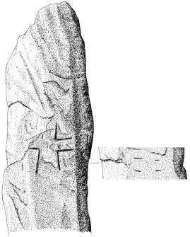 Publication drawing; cross-marked standing stone, Torran