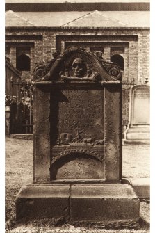Postcard insc: 'Coach driver's stone, Canongate Churchyard.  Knox Series.'